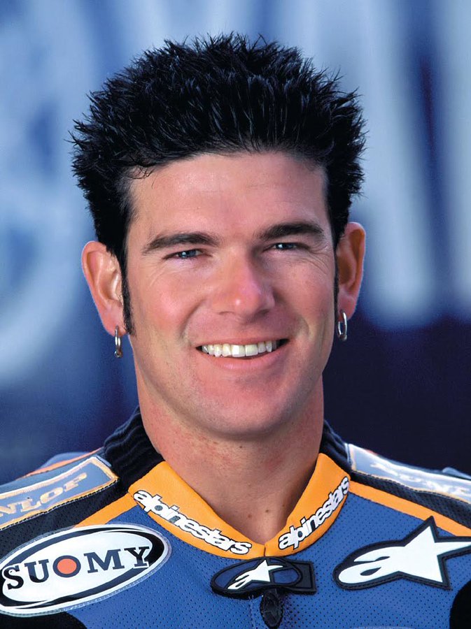 Anthony Gobert Portrait while wearing Yamaha blue Alpinestars leathers